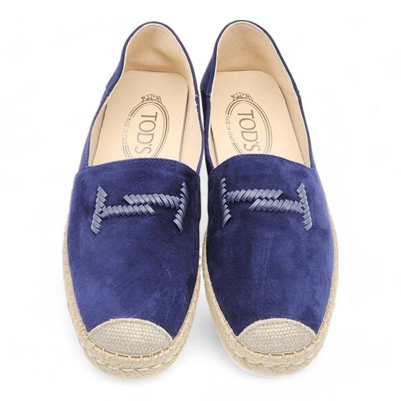 Tod's Suede Whipstitched Espadrilles Navy 36.5 - Picture 3 of 8